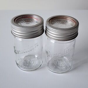 Canadian Jewel Canning Jars Glass Set of 2 5.5in Farmhouse Pantry Storage VTG